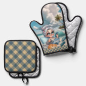 Biddie Buddies Brand - Regen Ofenhandschuh & Topflappen-Set (Vorderseite/Rückseite)