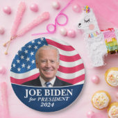Biden 2024 - Foto mit amerikanischer Flagge Pappteller (Party)