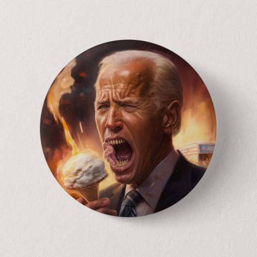 Biden frisst Eis, während die Welt brennt Button (Vorderseite)