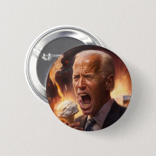 Biden frisst Eis, während die Welt brennt Button (Vorne & Hinten)