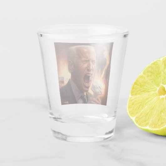Biden frisst Eis, während die Welt brennt Schnapsglas (Rückseite)