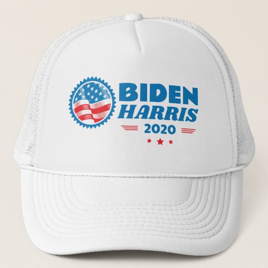 Biden Harris 2020 Flag Siegel White Truckerkappe (Vorderseite)