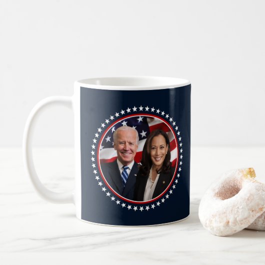Biden Harris 2020 Foto zur Coolen Wahlkampagne Kaffeetasse (Mit Donut)
