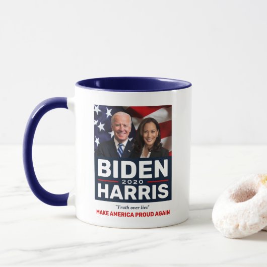 Biden Harris 2020 Wahrheit über Lies Foto Zwei-Ton Tasse (Mit Donut)