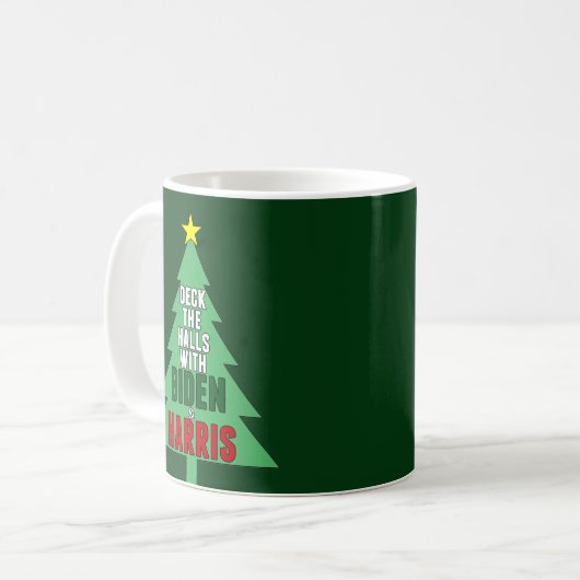 Biden Harris Christmas Tree Deck über die Hallen Kaffeetasse (Vorderseite Links)