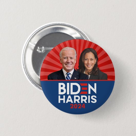 Biden Harris Foto - 2024 star - Red White Blue Button (Vorne & Hinten)