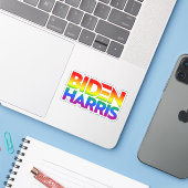 Biden Harris Pride Rainbow Aufkleber (Laptop mit iPhone)