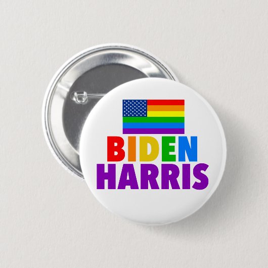 Biden Harris Rainbow American Flag Gay Pride Button (Vorne & Hinten)