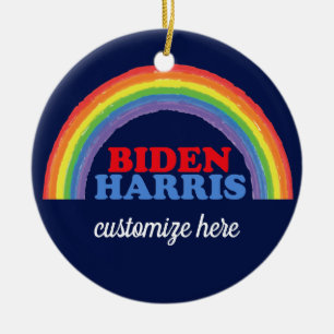 Biden Harris Rainbow Custom Democratic Christmas Keramik Ornament