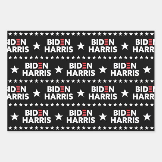 Biden/Harris-Sterne-Muster Schwarz-Weiß Geschenkpapier Set (Vorderseite)