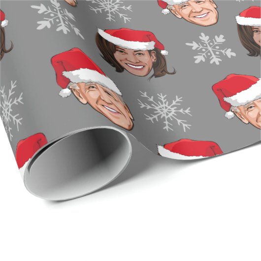 Biden Harris Weihnachtsmannmütze Pattern Geschenkpapier (Rolleneckpunkt)