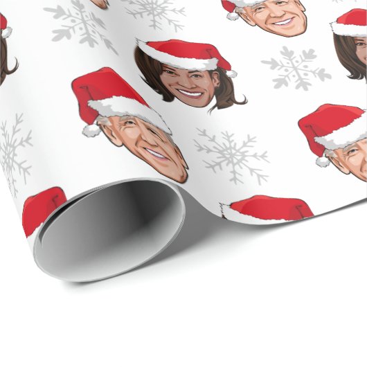 Biden Harris Weihnachtsmannmütze Pattern Geschenkpapier (Rolleneckpunkt)