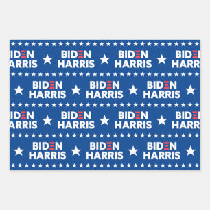 Biden / Harris White Stars Muster Blau Geschenkpapier Set