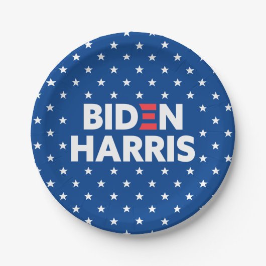 Biden / Harris White Stars Muster Blau Pappteller (Vorderseite)