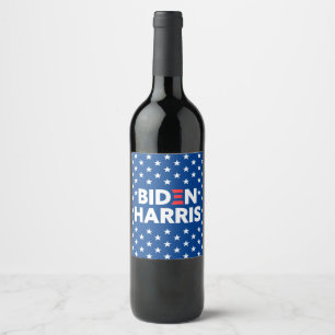 Biden / Harris White Stars Muster Blau Weinetikett