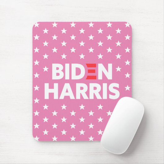 Biden Harris White Stars Pattern Pink Mousepad (Mit Mouse)