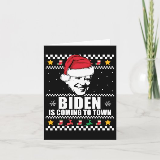Biden kommt zu Town Ugly Weihnachts Sweater Mem Karte (Vorderseite)