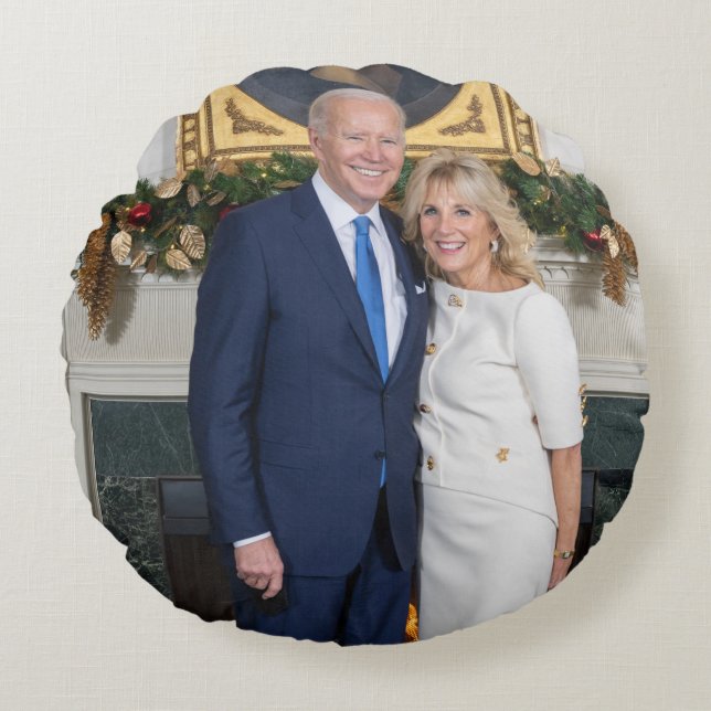 Biden Staat der Weihnachtsanschrift Gewerkschaft Rundes Kissen (Vorderseite)