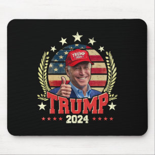 Biden Wearing Trump Red Hat Shirt Funny Trump 2024 Mousepad