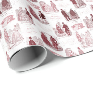 Biedermeier-Mode Vintage Rot und Weiß Toile Geschenkpapier