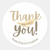 Biege Feather Vielen Dank für Ihr kleines Unterneh Runder Aufkleber (Vorderseite)