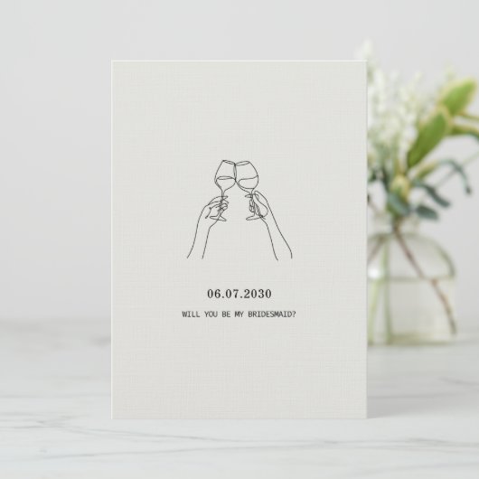 Biege Minimal Be My Bridesmaid Invitation Einladung (Stehend Vorderseite)