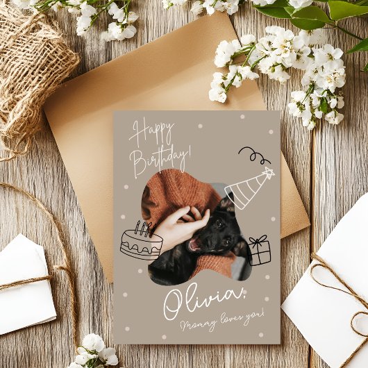 Biege Modern Pet Foto Birthday Card Einladung
