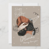 Biege Modern Pet Foto Birthday Card Einladung (Vorderseite)