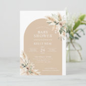 Biege Pampas Grass Baby Dusche Einladung (Stehend Vorderseite)