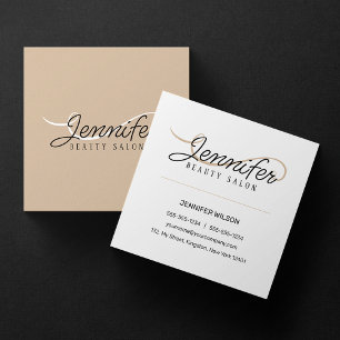 Biege White Pink Beauty Salon Esthetician Quadratische Visitenkarte