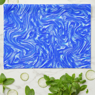 Biegend geschwungene bis graue Spuren, klare blaue Geschirrtuch