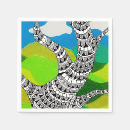 Biegsames Baumdesign Wolken Graslandschaft Serviette