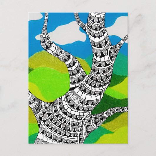 Biegsames Baumdesign Wolken Landschaft mit Gras Postkarte (Vorderseite)