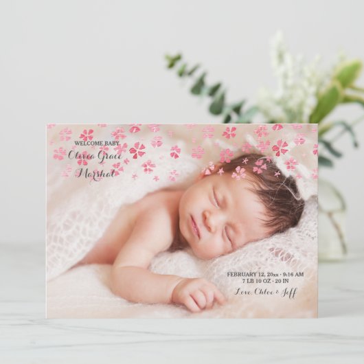 Biender Petals Foto Geburtserklärung Ankündigung (Stehend Vorderseite)