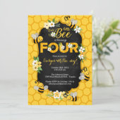 Biene 4. Geburtstag Party Einladung - Biene Geburt (Stehend Vorderseite)