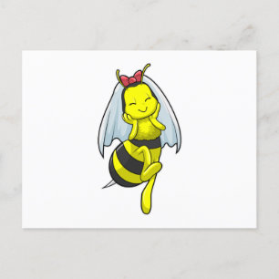 Biene als Braut bei Hochzeit mit Veil Postkarte
