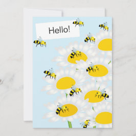 Biene auf Blume Flat Greeting Card - Blue Backgrou Karte