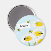 Biene auf Blume Round Magnet - Blue Background (Vorderseite/Rückseite)