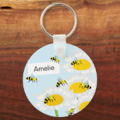 Biene auf Blume Schlüsselanhänger - Blue Backgroun (Vorderseite)