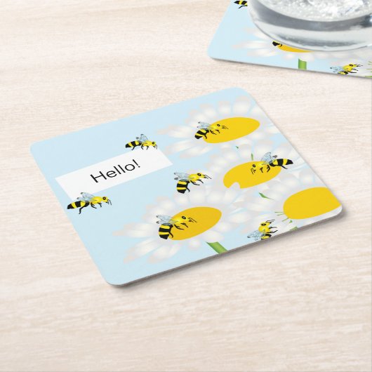 Biene auf Blume Untersetzer - Blue Background (angewinkelt)