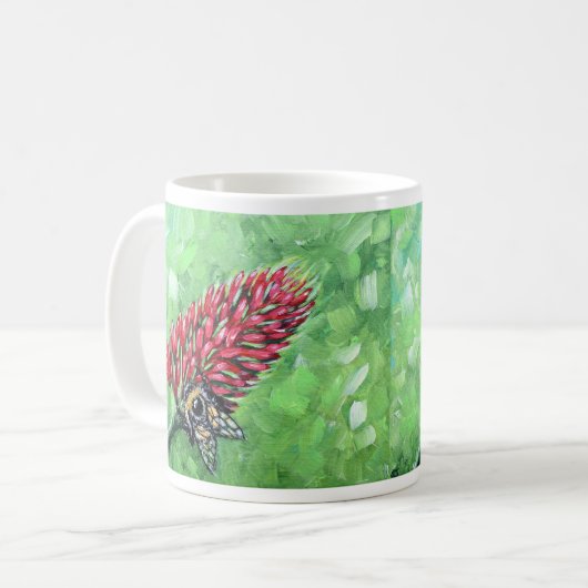 Biene auf Crimson Clover Painting Kaffeetasse (Vorderseite Links)