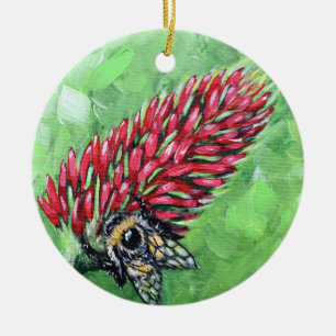 Biene auf Crimson Clover Painting Keramik Ornament