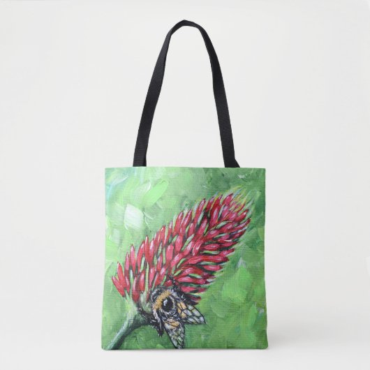 Biene auf Crimson Clover Painting Tasche (Vorderseite)
