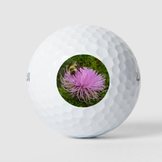 Biene auf der Blume Thistle Nature Golfball (Vorderseite)