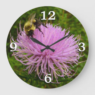 Biene auf der Blume Thistle Nature Große Wanduhr