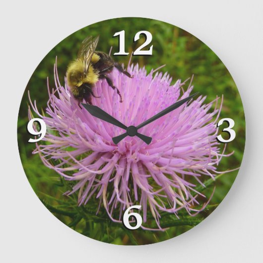 Biene auf der Blume Thistle Nature Große Wanduhr (Vorderseite)