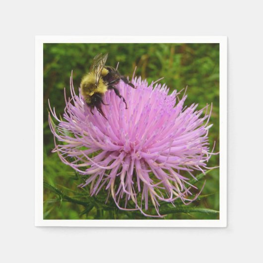 Biene auf der Blume Thistle Nature Serviette (Vorderseite)