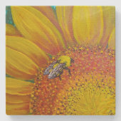 Biene auf einem Sonnenblumen-Untersetzer Steinuntersetzer (Vorderseite)