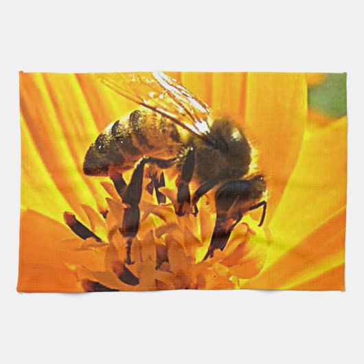 Biene auf einer Blume Geschirrtuch (Horizontal)