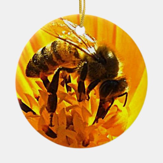 Biene auf einer Blume Keramikornament (Vorne)